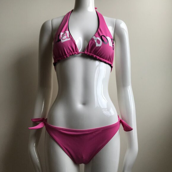 Billabong BLUE CRUSH era Vintage bikini pink logo reversible halter top set RARE - Picture 8 of 9